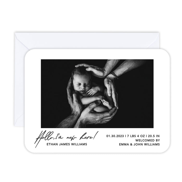 Custom Baby Photo Announcement Cards with Envelopes for Keepsake Notes, Set of 24-Set of 24-Andaz Press-Hello, I'm New Here-