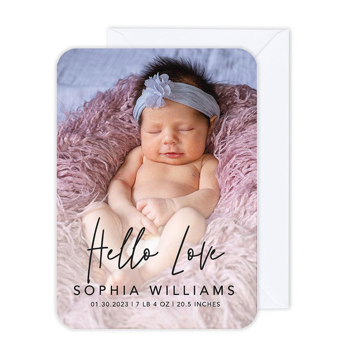 Custom Baby Photo Announcement Cards with Envelopes for Keepsake Notes, Set of 24-Set of 24-Andaz Press-Hello Love-