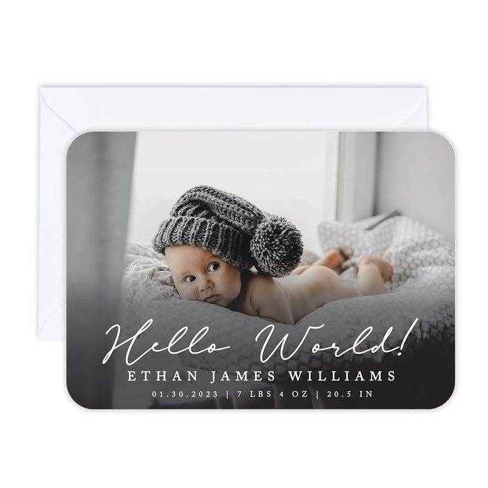 Custom Baby Photo Announcement Cards with Envelopes for Keepsake Notes, Set of 24-Set of 24-Andaz Press-Hello World-