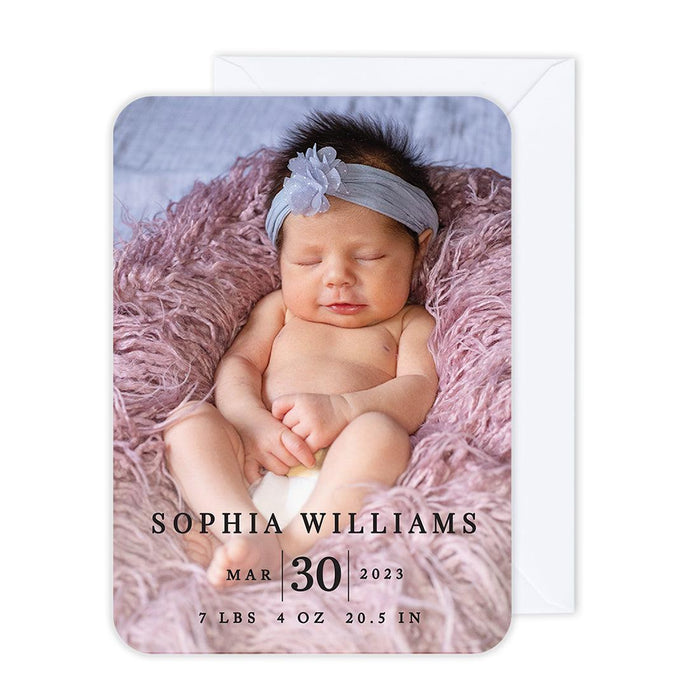 Custom Baby Photo Announcement Cards with Envelopes for Keepsake Notes, Set of 24-Set of 24-Andaz Press-Modern-