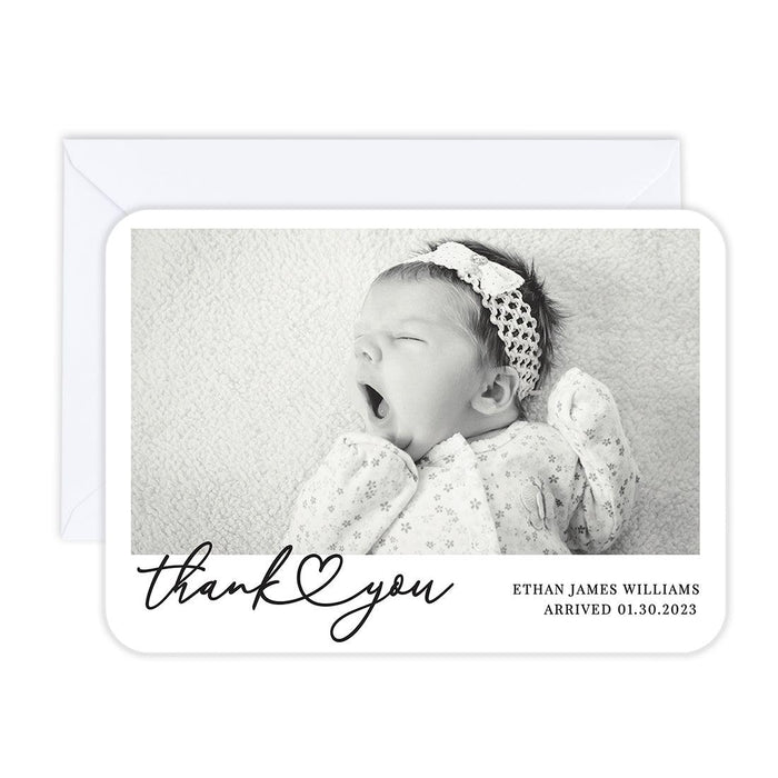 Custom Baby Photo Announcement Cards with Envelopes for Keepsake Notes, Set of 24-Set of 24-Andaz Press-Thank You Heart-