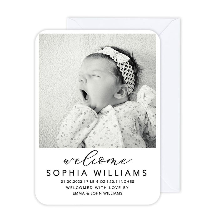 Custom Baby Photo Announcement Cards with Envelopes for Keepsake Notes, Set of 24-Set of 24-Andaz Press-Welcome-
