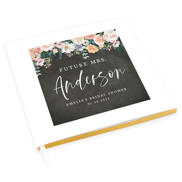 Custom Bachelorette Party Notebook with Gold Accents for The Bride to Be - 28 Designs-Set of 1-Andaz Press-Chalkboard with Florals Mrs.-