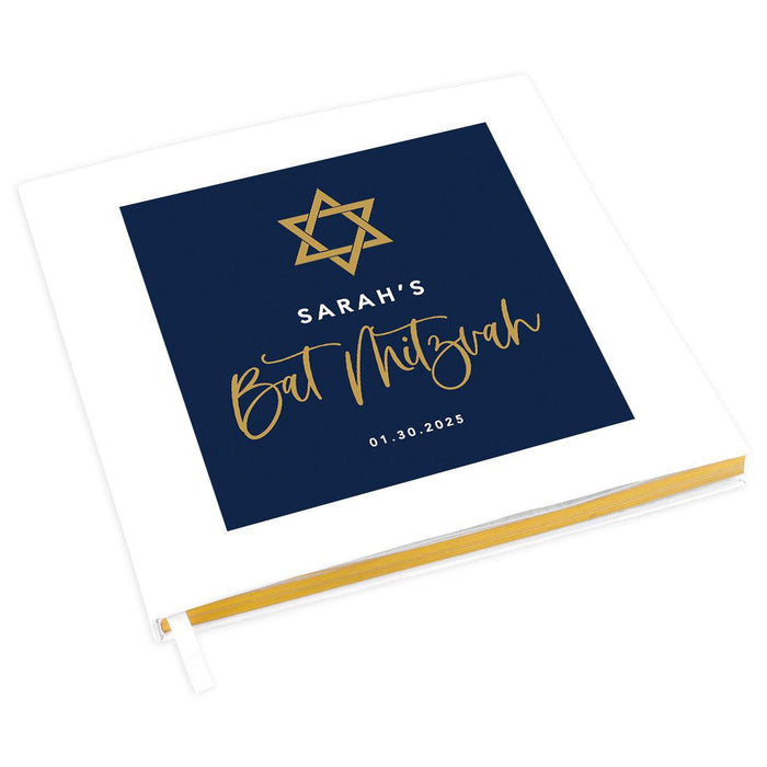 Custom Bar/Bat Mitzvah Guest Book with Gold Accents, Album for Girls, or Boys, Set of 1-Set of 1-Andaz Press-Classic Script-