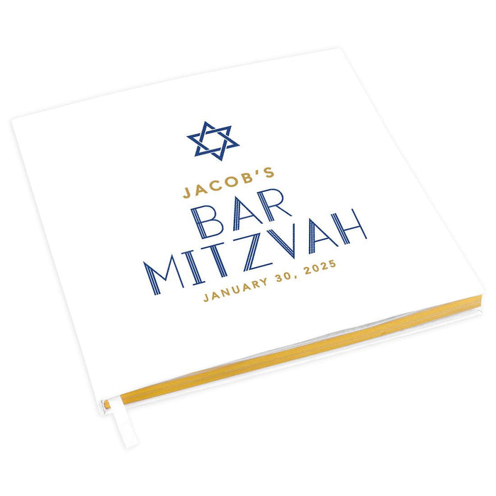 Custom Bar/Bat Mitzvah Guest Book with Gold Accents, Album for Girls, or Boys, Set of 1-Set of 1-Andaz Press-Classic Script-
