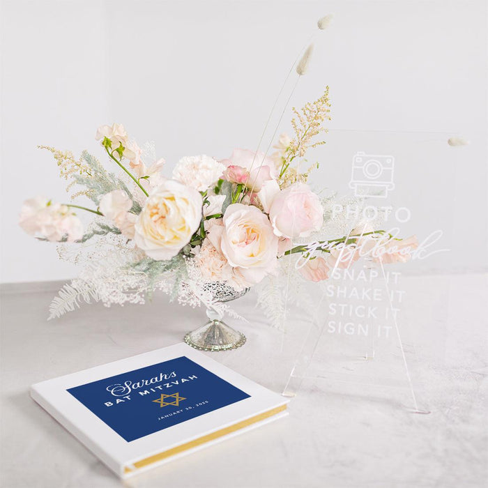 Custom Bar/Bat Mitzvah Guest Book with Gold Accents, Album for Girls, or Boys, Set of 1-Set of 1-Andaz Press-Classic Script-