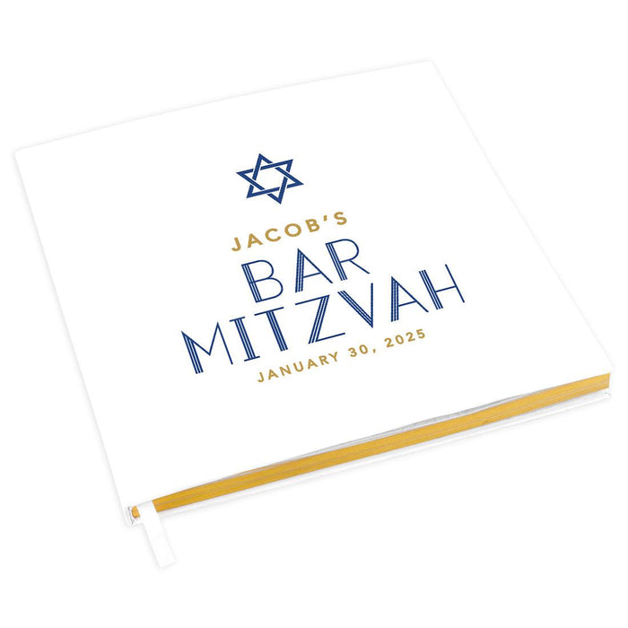 Custom Bar/Bat Mitzvah Guest Book with Gold Accents, Album for Girls, or Boys, Set of 1-Set of 1-Andaz Press-Art Deco-