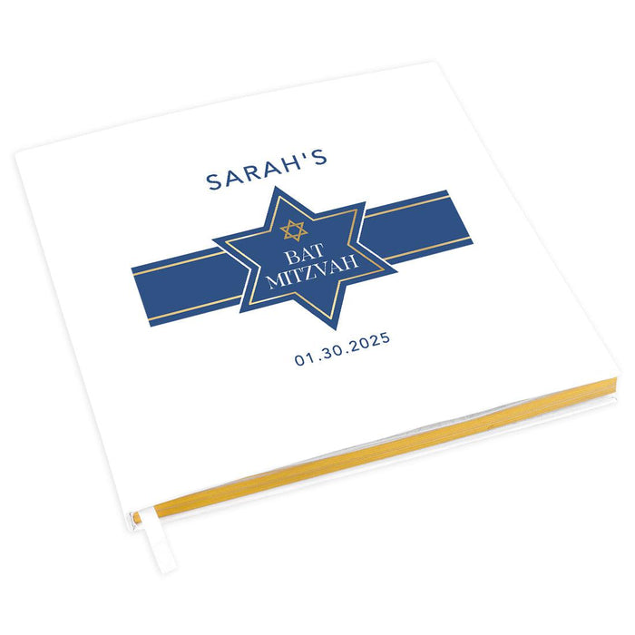 Custom Bar/Bat Mitzvah Guest Book with Gold Accents, Album for Girls, or Boys, Set of 1-Set of 1-Andaz Press-Blue Star of David-