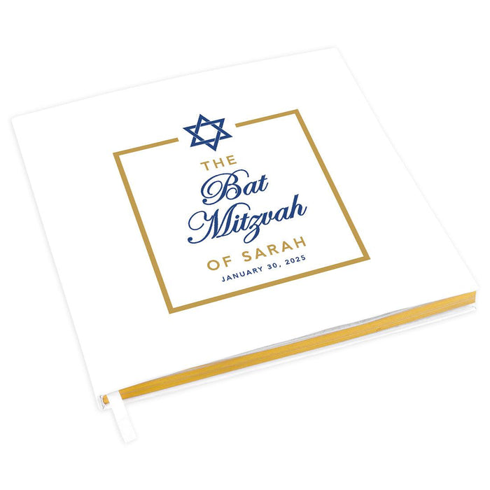 Custom Bar/Bat Mitzvah Guest Book with Gold Accents, Album for Girls, or Boys, Set of 1-Set of 1-Andaz Press-Gold Border-