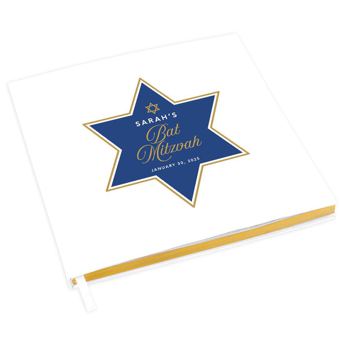 Custom Bar/Bat Mitzvah Guest Book with Gold Accents, Album for Girls, or Boys, Set of 1-Set of 1-Andaz Press-Star of David-