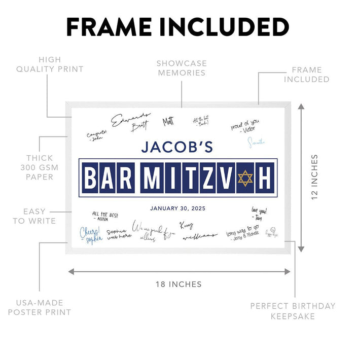 Custom Bar/Bat Mitzvah Signature Frame Guest Book Alternative, Set of 1-Set of 1-Andaz Press-Tile Design-