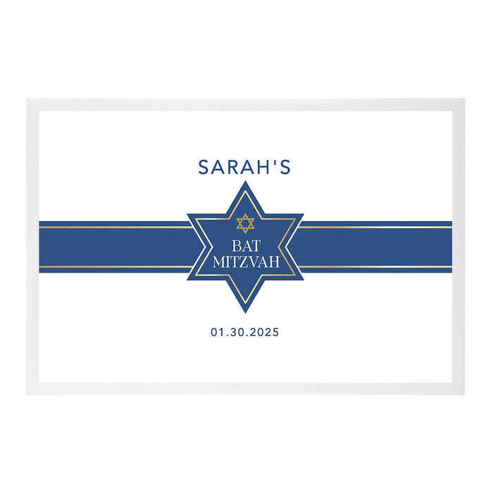 Custom Bar/Bat Mitzvah Signature Frame Guest Book Alternative, Set of 1-Set of 1-Andaz Press-Blue & Gold Star of David-