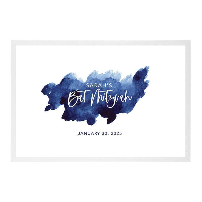 Custom Bar/Bat Mitzvah Signature Frame Guest Book Alternative, Set of 1-Set of 1-Andaz Press-Blue Watercolor Swatch-