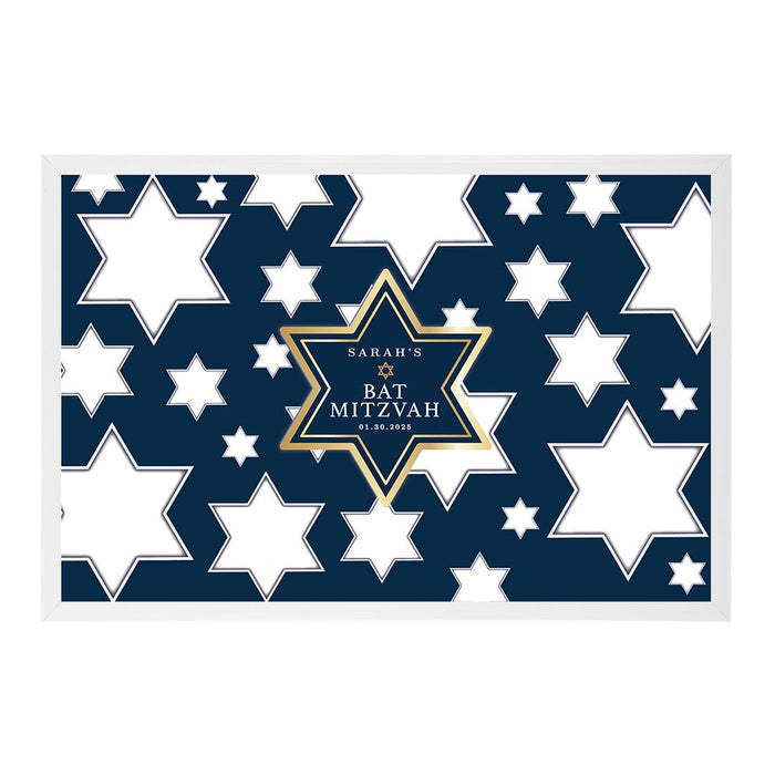 Custom Bar/Bat Mitzvah Signature Frame Guest Book Alternative, Set of 1-Set of 1-Andaz Press-Gold & Navy Blue Star of David-