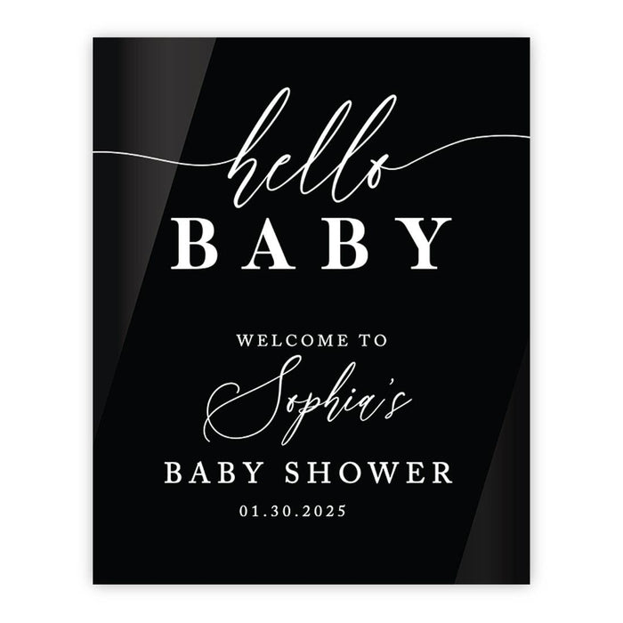 Custom Black Acrylic Baby Shower Welcome Sign, Large Gender-Neutral Decorative Sign, 16'' x 20''-Set of 1-Andaz Press-Classic Modern-