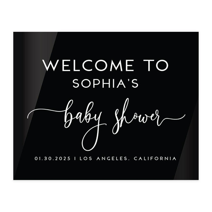 Custom Black Acrylic Baby Shower Welcome Sign, Large Gender-Neutral Decorative Sign, 16'' x 20''-Set of 1-Andaz Press-Fun Script-