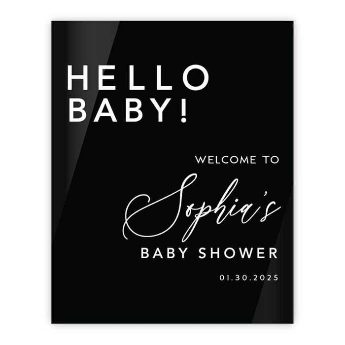 Custom Black Acrylic Baby Shower Welcome Sign, Large Gender-Neutral Decorative Sign, 16'' x 20''-Set of 1-Andaz Press-Hello Baby!-