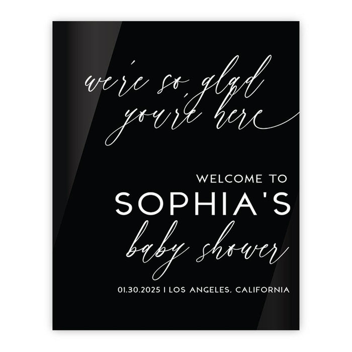 Custom Black Acrylic Baby Shower Welcome Sign, Large Gender-Neutral Decorative Sign, 16'' x 20''-Set of 1-Andaz Press-Modern Script-