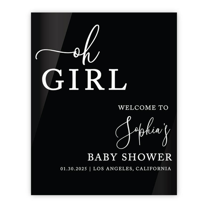 Custom Black Acrylic Baby Shower Welcome Sign, Large Gender-Neutral Decorative Sign, 16'' x 20''-Set of 1-Andaz Press-Oh Girl-