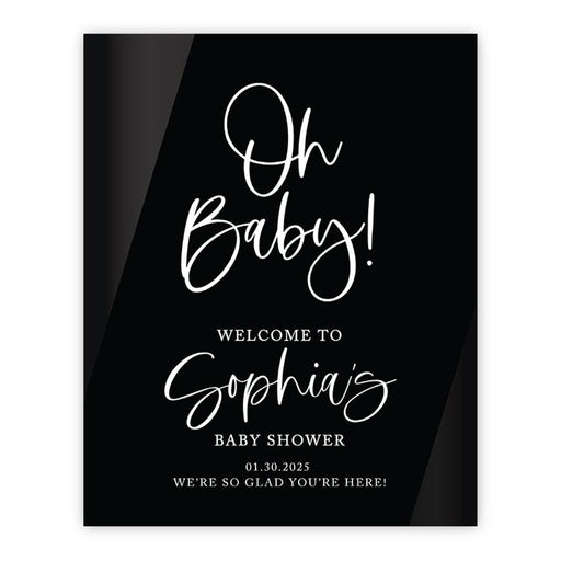 Custom Black Acrylic Baby Shower Welcome Sign, Large Gender-Neutral Decorative Sign, 16'' x 20''-Set of 1-Andaz Press-Oh Baby!-