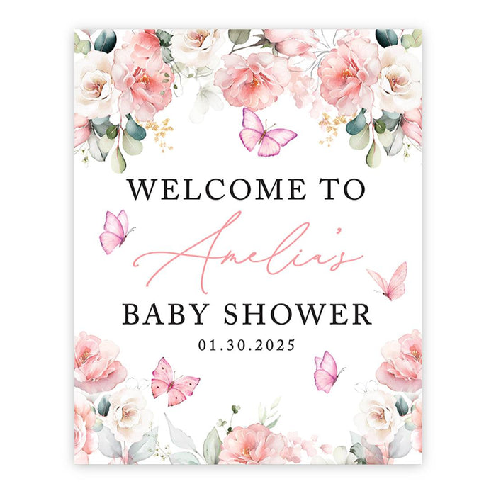 Custom Blooming Baby Shower: Floral Canvas Decor & Guest Book Alternative-Set of 1-Andaz Press-Pink Florals-