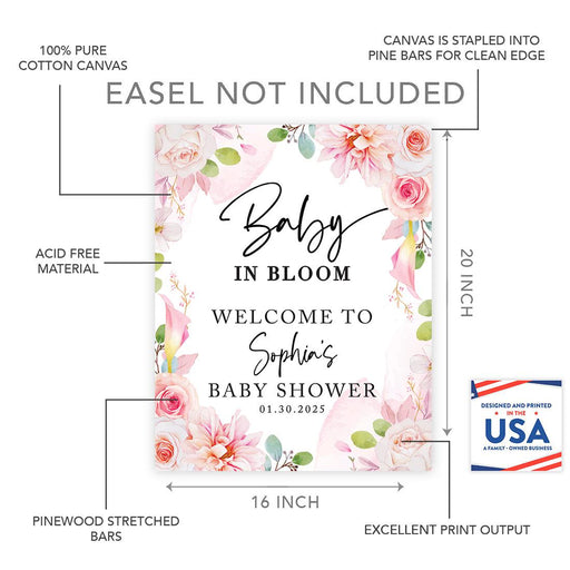 Custom Blooming Baby Shower: Floral Canvas Decor & Guest Book Alternative-Set of 1-Andaz Press-Pink Florals-