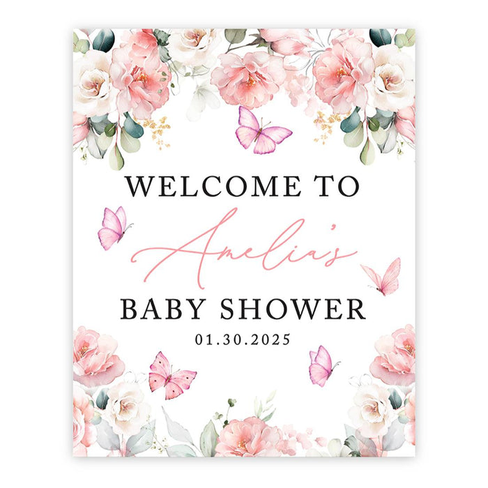 Custom Blooming Baby Shower: Floral Canvas Decor & Guest Book Alternative-Set of 1-Andaz Press-Peach Florals and Butterflies-