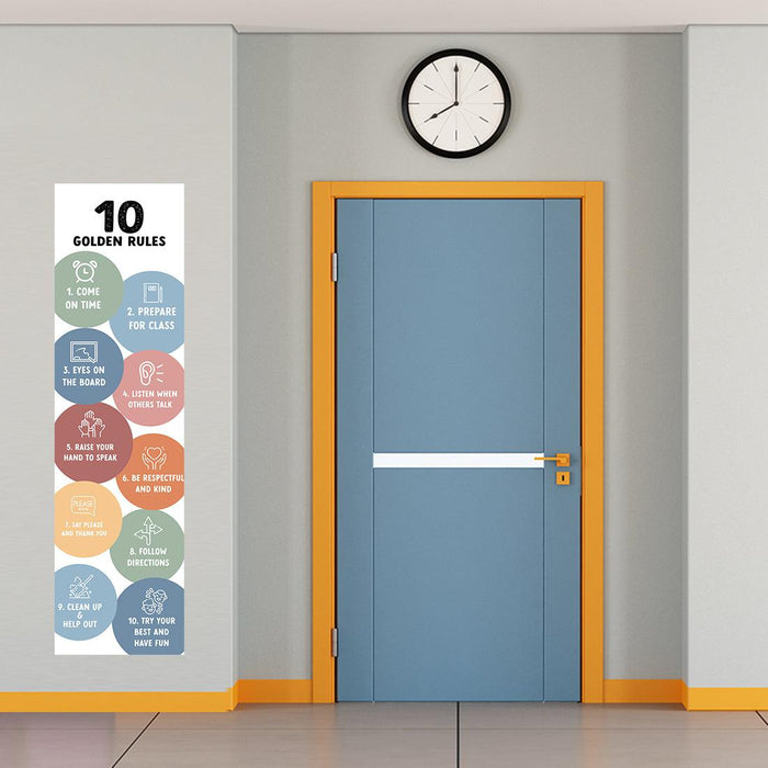 Custom Boho Classroom Banner Poster Sign for Teachers, Door Wall Decor, Set of 2-Set of 2-Andaz Press-Teacher Sign 10 Golden Rules Posters-