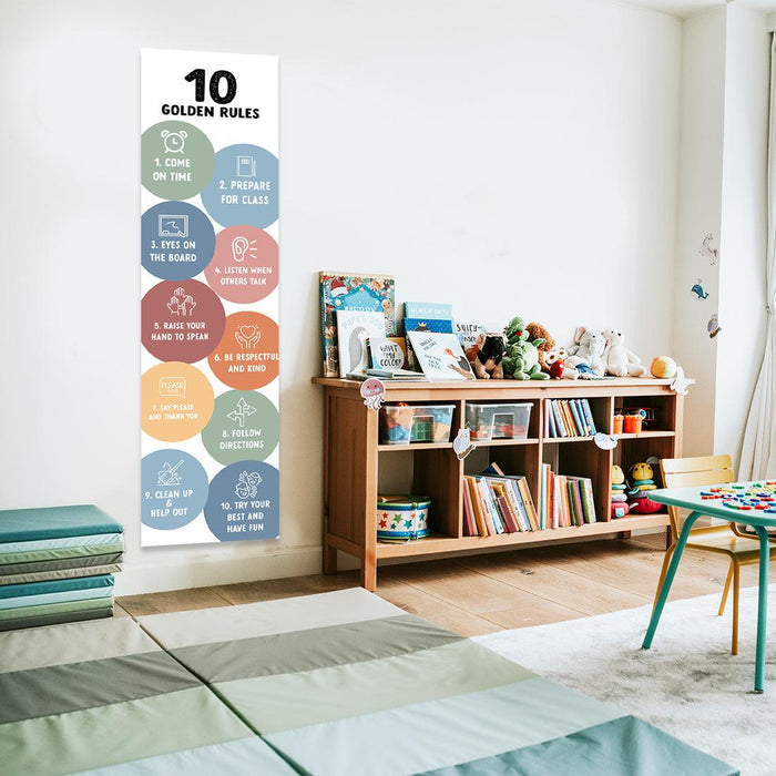 Custom Boho Classroom Banner Poster Sign for Teachers, Door Wall Decor, Set of 2-Set of 2-Andaz Press-Teacher Sign 10 Golden Rules Posters-
