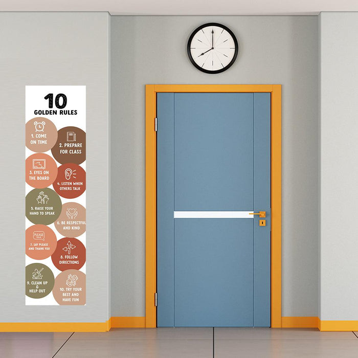 Custom Boho Gender Neutral Classroom Banner Poster Sign for Teachers, Door Wall Decor, Set of 2-Set of 2-Andaz Press-Teacher Sign 10 Golden Rules Posters-
