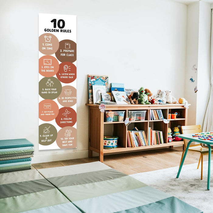 Custom Boho Gender Neutral Classroom Banner Poster Sign for Teachers, Door Wall Decor, Set of 2-Set of 2-Andaz Press-Teacher Sign 10 Golden Rules Posters-