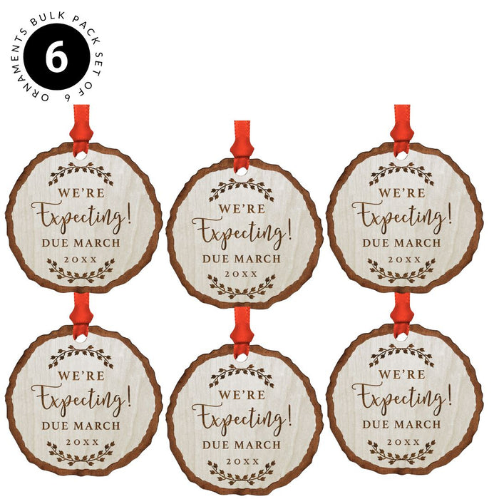 Custom Bulk Pregnancy Baby Announcement Christmas Ornament, We're Expecting! Due, Month and Year-Set of 6-Andaz Press-