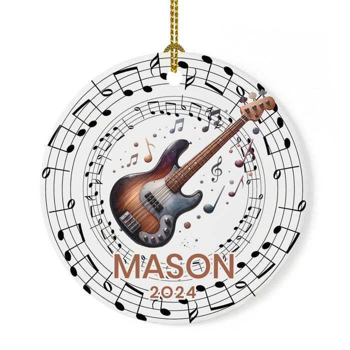 Custom Ceramic Electric Guitar 20XX Ornament for Christmas Tree, For Musicians-Set of 1-Andaz Press-Electric Guitar with Florals-