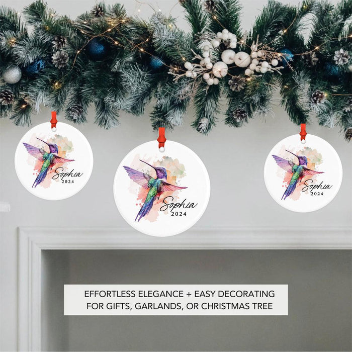 Custom Ceramic Hummingbird Ornament Watercolor Christmas Tree Memorial Decor-Set of 1-Andaz Press-