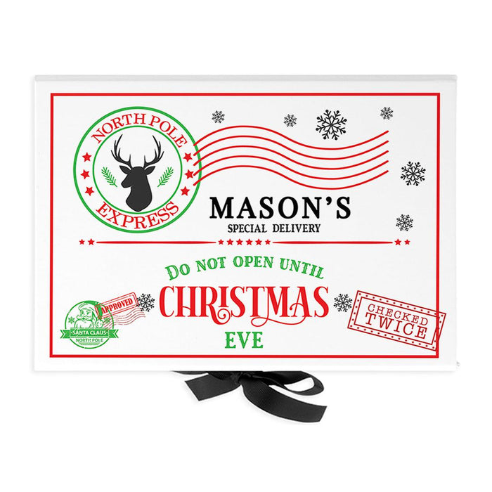 Custom Christmas Eve Box for Kids, Xmas Gifts, Closed Lid, 3 Ribbon Colors, Set of 1-Set of 1-Andaz Press-North Pole Air Mail-