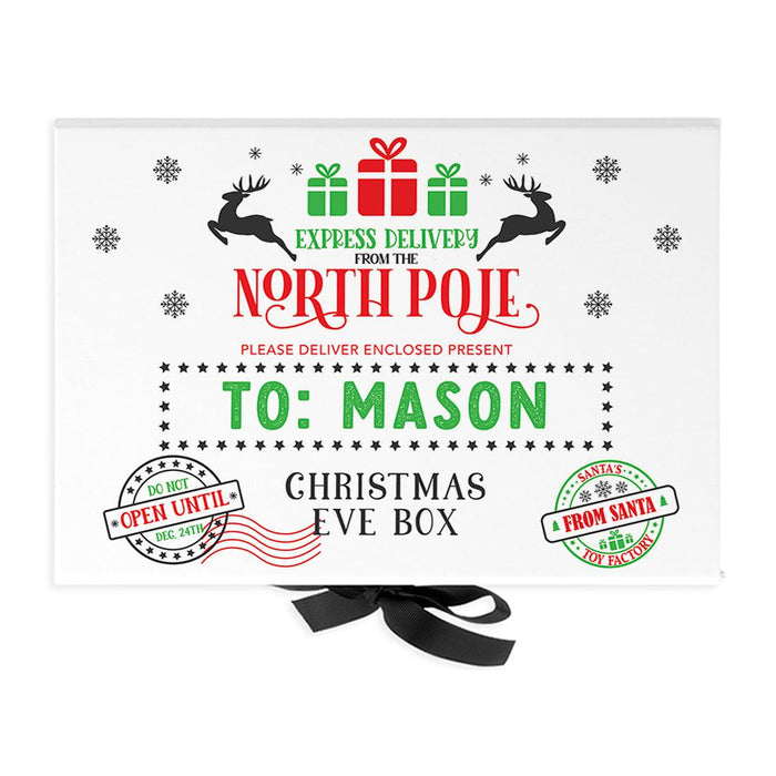 Custom Christmas Eve Box for Kids, Xmas Gifts, Closed Lid, 3 Ribbon Colors, Set of 1-Set of 1-Andaz Press-North Pole Air Mail-
