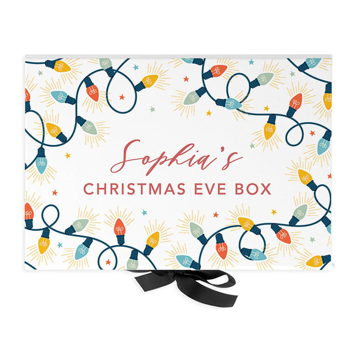 Custom Christmas Eve Box for Kids, Xmas Gifts, Closed Lid, 3 Ribbon Colors, Set of 1-Set of 1-Andaz Press-Christmas Lights-