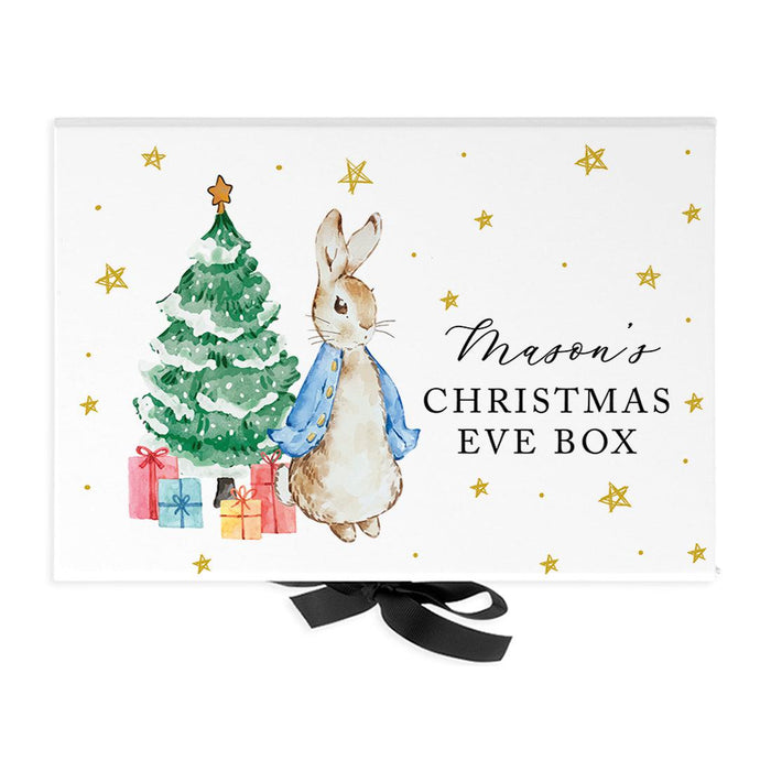 Custom Christmas Eve Box for Kids, Xmas Gifts, Closed Lid, 3 Ribbon Colors, Set of 1-Set of 1-Andaz Press-Classic Blue Bunny-