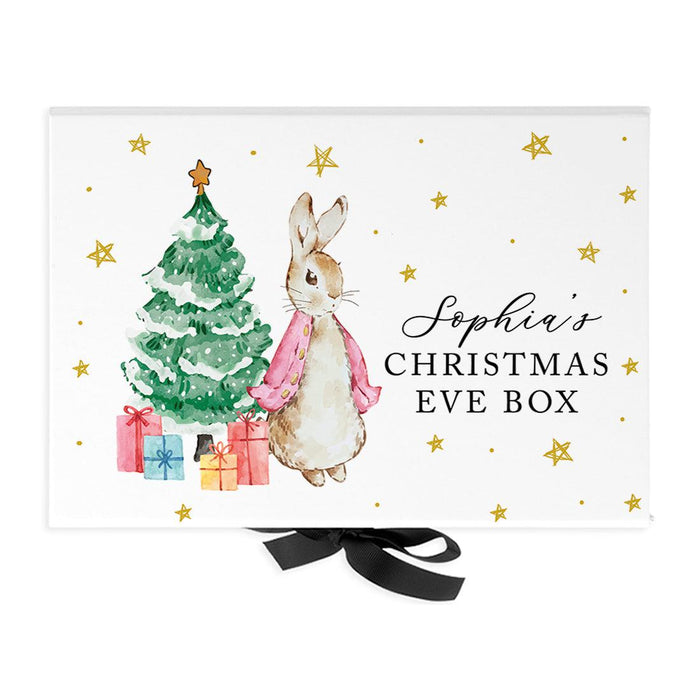 Custom Christmas Eve Box for Kids, Xmas Gifts, Closed Lid, 3 Ribbon Colors, Set of 1-Set of 1-Andaz Press-Classic Pink Bunny-