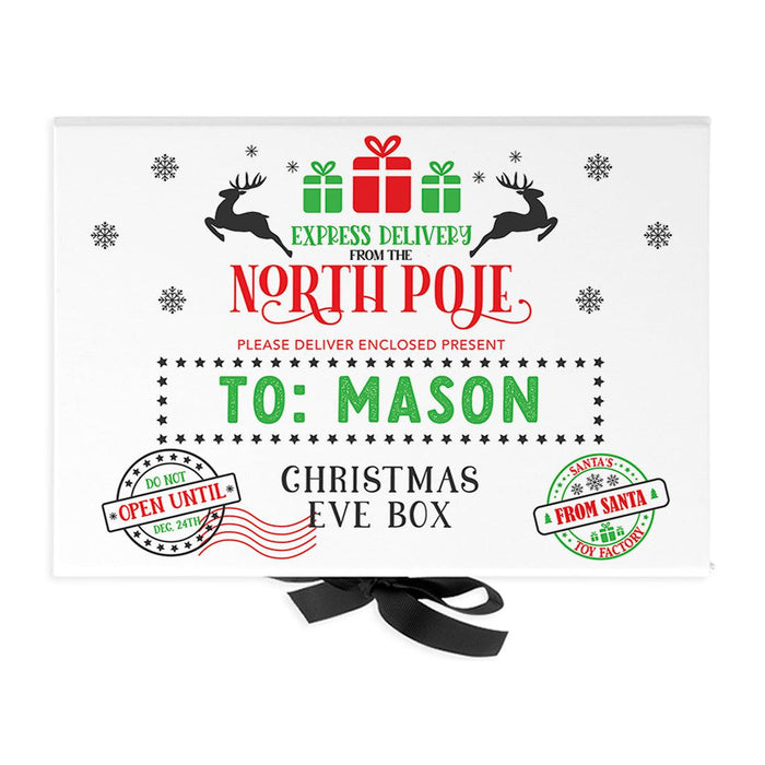 Custom Christmas Eve Box for Kids, Xmas Gifts, Closed Lid, 3 Ribbon Colors, Set of 1-Set of 1-Andaz Press-Express Delivery From The North Pole-