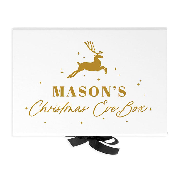 Custom Christmas Eve Box for Kids, Xmas Gifts, Closed Lid, 3 Ribbon Colors, Set of 1-Set of 1-Andaz Press-Gold Reindeer-