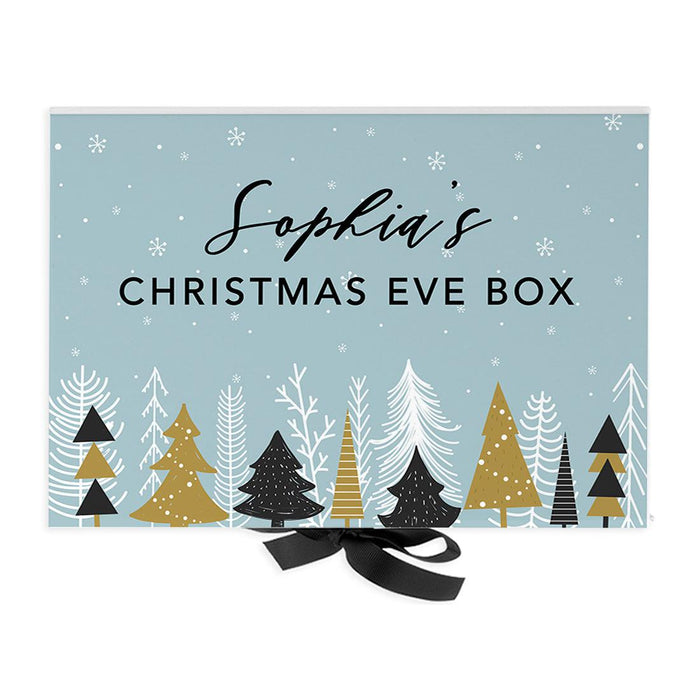 Custom Christmas Eve Box for Kids, Xmas Gifts, Closed Lid, 3 Ribbon Colors, Set of 1-Set of 1-Andaz Press-Modern Scandi Christmas Trees-
