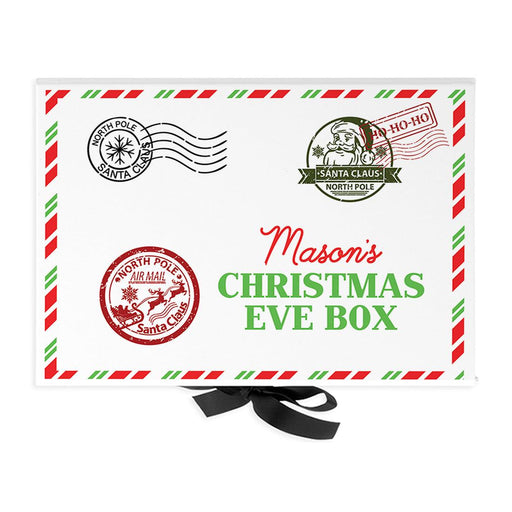 Custom Christmas Eve Box for Kids, Xmas Gifts, Closed Lid, 3 Ribbon Colors, Set of 1-Set of 1-Andaz Press-North Pole Air Mail-