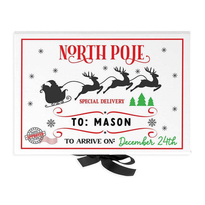 Custom Christmas Eve Box for Kids, Xmas Gifts, Closed Lid, 3 Ribbon Colors, Set of 1-Set of 1-Andaz Press-North Pole Special Delivery-