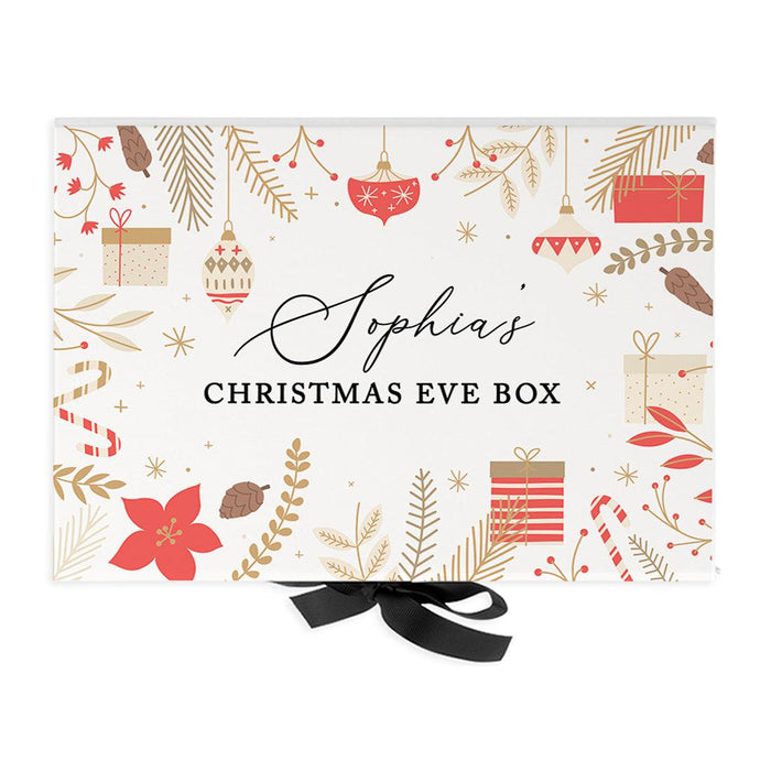 Custom Christmas Eve Box for Kids, Xmas Gifts, Closed Lid, 3 Ribbon Colors, Set of 1-Set of 1-Andaz Press-Retro Christmas-