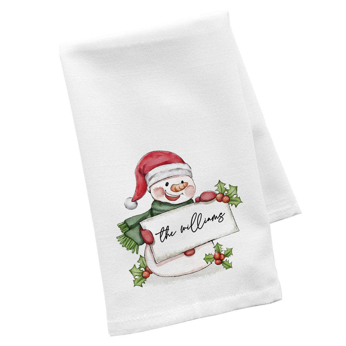 Custom Christmas Kitchen Towels, Flour Sack Tea Towel for Holiday Decor, Set of 1-Set of 1-Andaz Press-Winter Cabin Custom Family Name Est. Year-