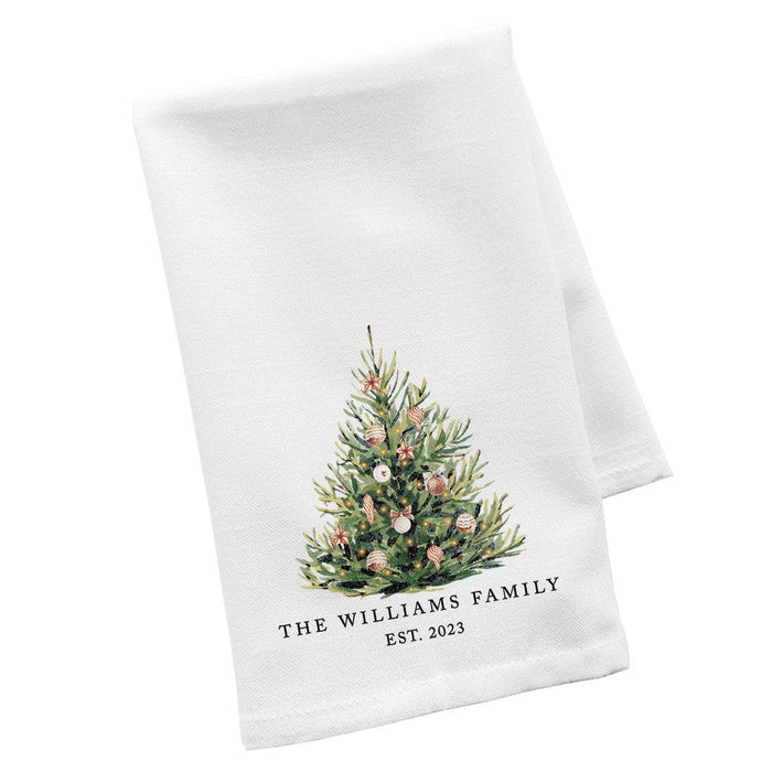 Custom Christmas Kitchen Towels, Flour Sack Tea Towel for Holiday Decor, Set of 1-Set of 1-Andaz Press-Winter Cabin Custom Family Name Est. Year-