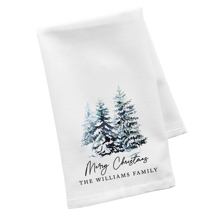 Custom Christmas Kitchen Towels, Flour Sack Tea Towel for Holiday Decor, Set of 1-Set of 1-Andaz Press-Winter Cabin Custom Family Name Est. Year-