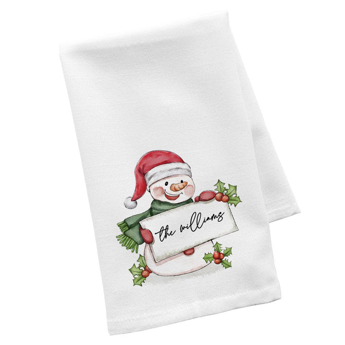Custom Christmas Kitchen Towels, Flour Sack Tea Towel for Holiday Decor, Set of 1-Set of 1-Andaz Press-Cute Snowman Family Name-