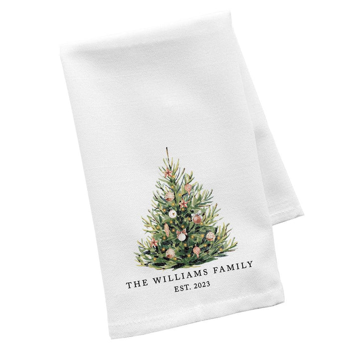 Custom Christmas Kitchen Towels, Flour Sack Tea Towel for Holiday Decor, Set of 1-Set of 1-Andaz Press-Lit Up Christmas Tree Family Name Est. Year-